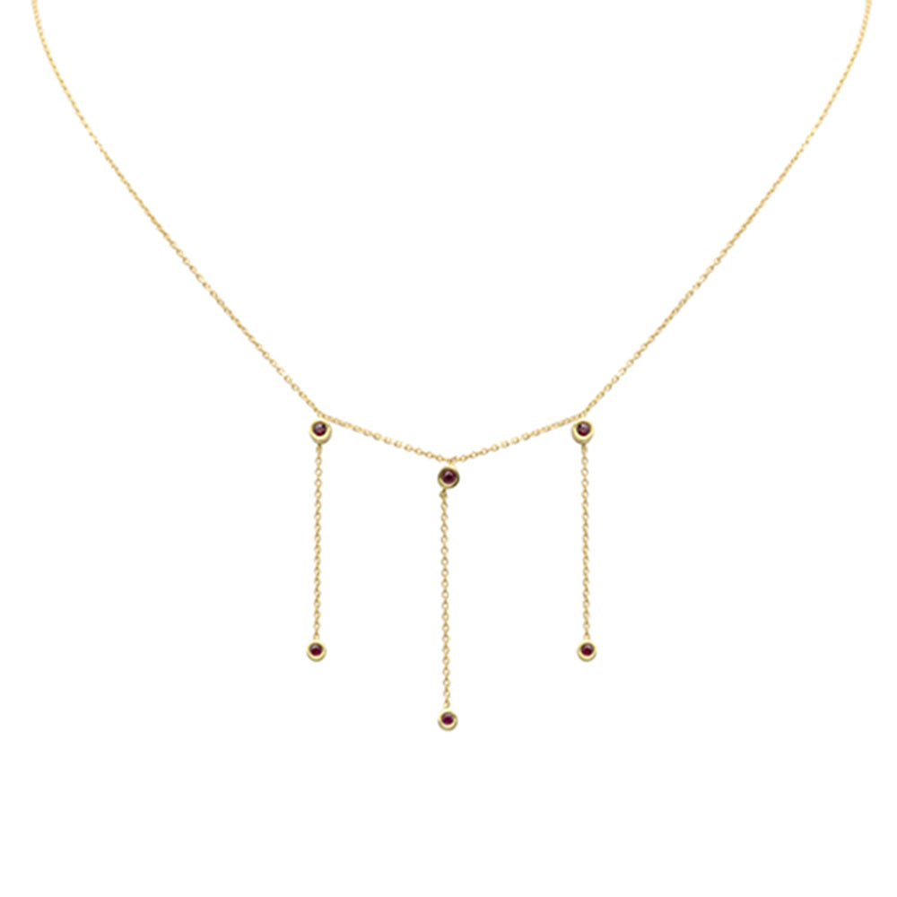 DIAMOND CLOSEOUT!  .21ct G SI 14K Yellow Gold Ruby Gemstone Dangling Necklace 16" Ext