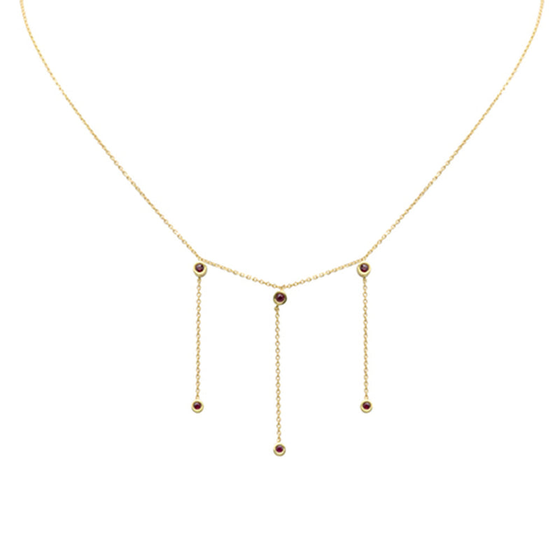 DIAMOND CLOSEOUT!  .21ct G SI 14K Yellow Gold Ruby Gemstone Dangling Necklace 16" Ext