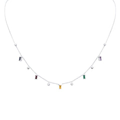SPECIAL! .88ct G SI 14K White Gold Diamond & Multi Color Gemstone Necklace 16+2" Ext