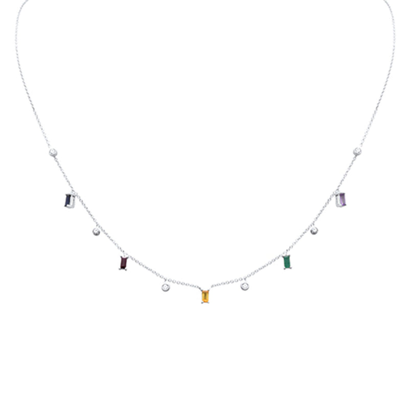 SPECIAL! .88ct G SI 14K White Gold Diamond & Multi Color Gemstone Necklace 16+2" Ext