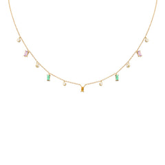 SPECIAL! .77ct G SI 14K Yellow Gold Diamond & Multi Color Gemstone Necklace 16 + 2" Ext
