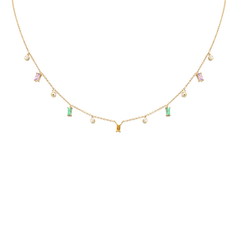 SPECIAL! .77ct G SI 14K Yellow Gold Diamond & Multi Color Gemstone Necklace 16 + 2" Ext