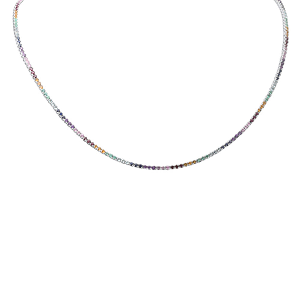 GEMSTONE CLOSEOUT! 3.94ct G SI 14K White Gold Multi Color Gemstone Tennis Necklace 14+4"Long