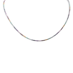 GEMSTONE CLOSEOUT! 3.94ct G SI 14K White Gold Multi Color Gemstone Tennis Necklace 14+4"Long
