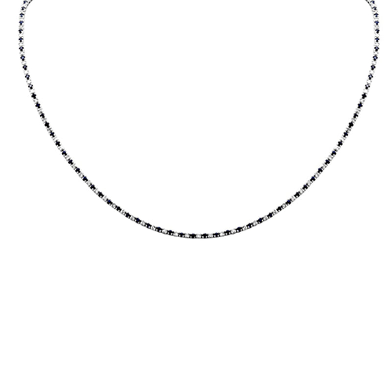 SPECIAL! 4.64ct G SI 14K White Gold Diamond & Blue Sapphire Tennis Necklace 16+2" Ext