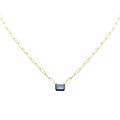SPECIAL! 3.00ct G SI 14K Yellow Gold Blue Sapphire Paperclip Necklace 14 + 2" Ext