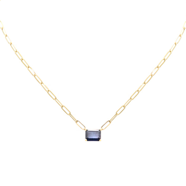 SPECIAL! 3.00ct G SI 14K Yellow Gold Blue Sapphire Paperclip Necklace 14 + 2" Ext