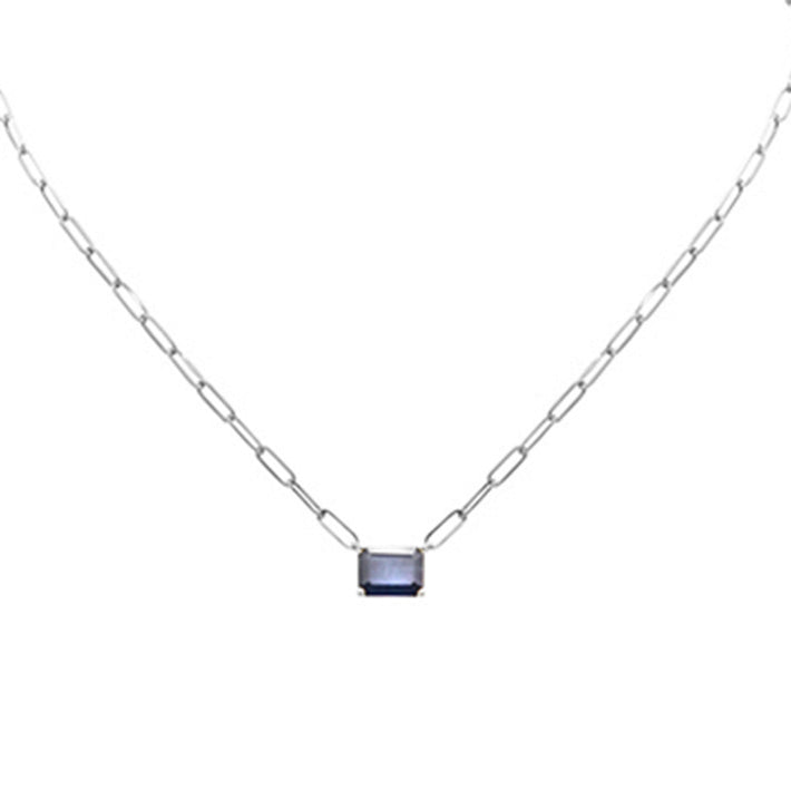 SPECIAL! 3.00ct G SI 14K White Gold Blue Sapphire Paperclip Necklace 14 + 2" Ext