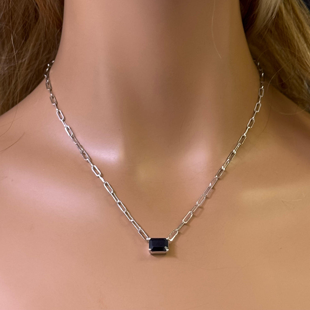 SPECIAL! 3.00ct G SI 14K White Gold Blue Sapphire Paperclip Necklace 14 + 2" Ext