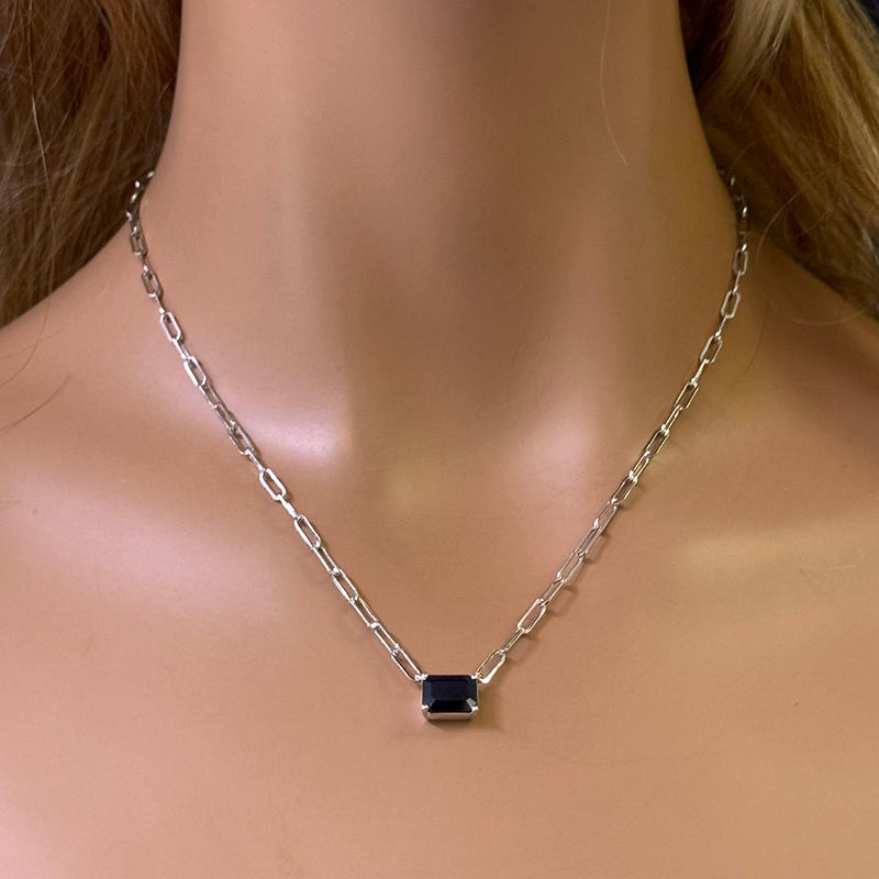 SPECIAL! 3.00ct G SI 14K White Gold Blue Sapphire Paperclip Necklace 14 + 2" Ext