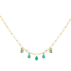 SPECIAL! 1.65ct G SI 14K Yellow Gold Pear Green Emerald Gemstone Paperclip Necklace 14 + 2" Ext