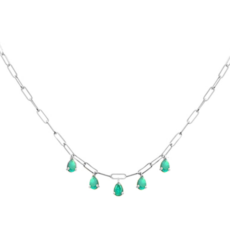 SPECIAL! 1.65ct G SI 14K White Gold Green Emerald Gemstone Paperclip Necklace 14 + 2" Ext