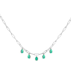 SPECIAL! 1.65ct G SI 14K White Gold Green Emerald Gemstone Paperclip Necklace 14 + 2" Ext