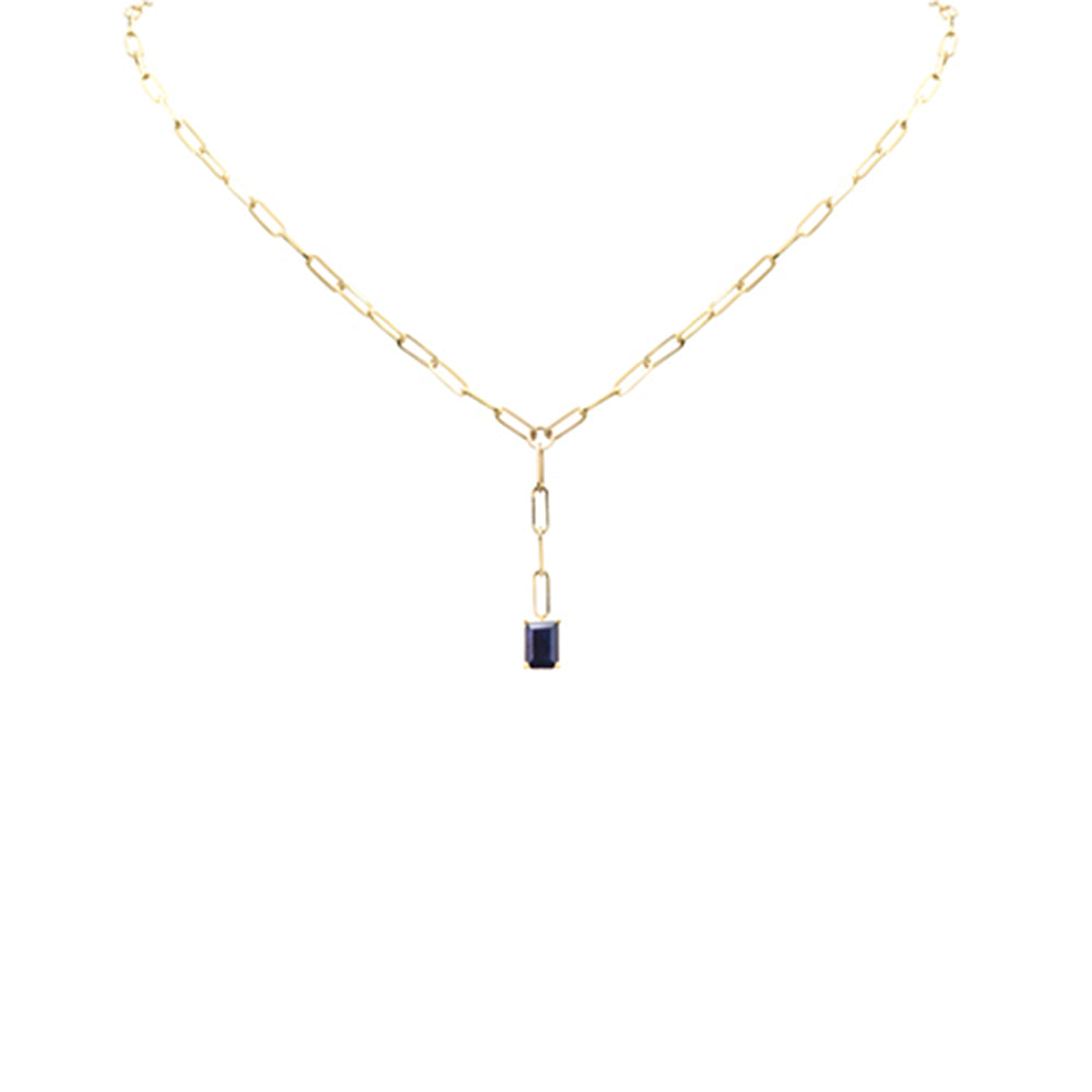SPECIAL! .91ct G SI 14K Yellow Gold Natural Blue Sapphire Gemstone Paperclip Necklace 14 + 2" Ext