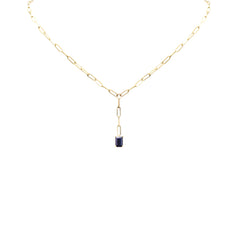 SPECIAL! .91ct G SI 14K Yellow Gold Natural Blue Sapphire Gemstone Paperclip Necklace 14 + 2" Ext