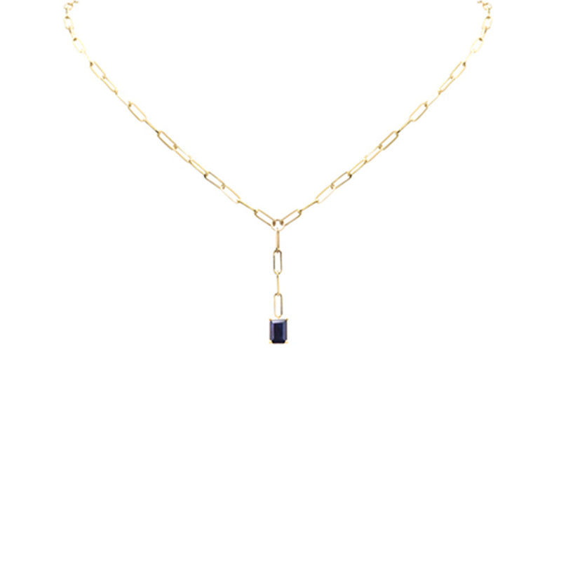 SPECIAL! .91ct G SI 14K Yellow Gold Natural Blue Sapphire Gemstone Paperclip Necklace 14 + 2" Ext