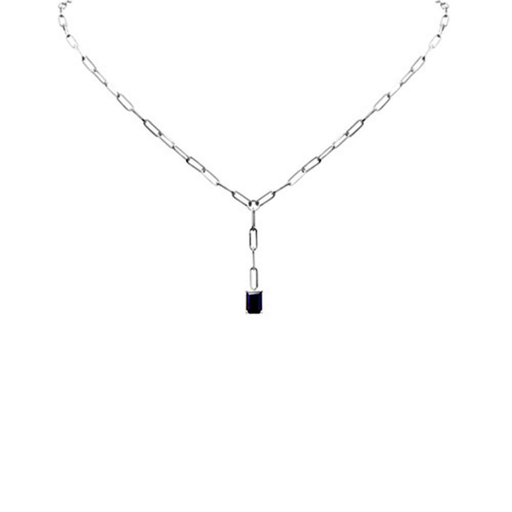 SPECIAL! .90ct G SI 14K White Gold Natural Blue Sapphire Gemstone Paperclip Necklace 14 + 2" Ext