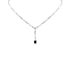 SPECIAL! .90ct G SI 14K White Gold Natural Blue Sapphire Gemstone Paperclip Necklace 14 + 2" Ext