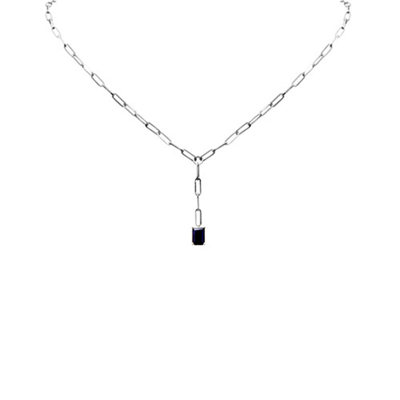 SPECIAL! .90ct G SI 14K White Gold Natural Blue Sapphire Gemstone Paperclip Necklace 14 + 2" Ext