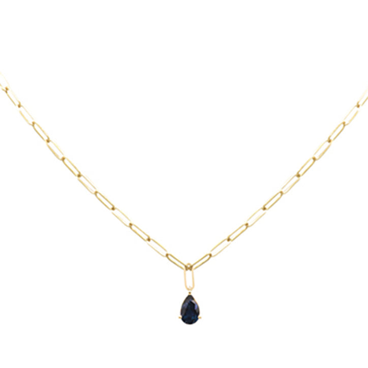 SPECIAL! 1.10ct G SI 14K Yellow Gold Blue Sapphire Paperclip Necklace 14 + 2" Ext