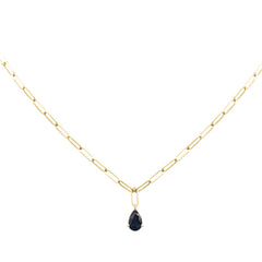 SPECIAL! 1.10ct G SI 14K Yellow Gold Blue Sapphire Paperclip Necklace 14 + 2" Ext