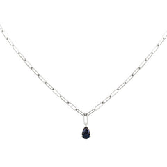 SPECIAL! 1.10ct G SI 14K White Gold Blue Sapphire Paperclip Necklace 14 + 2" Ext