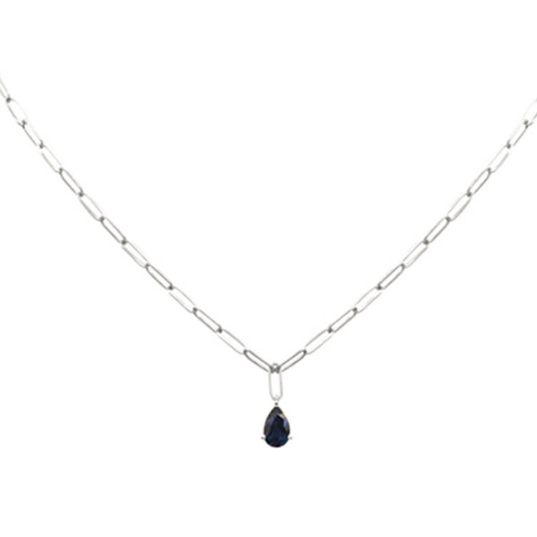 SPECIAL! 1.10ct G SI 14K White Gold Blue Sapphire Paperclip Necklace 14 + 2" Ext