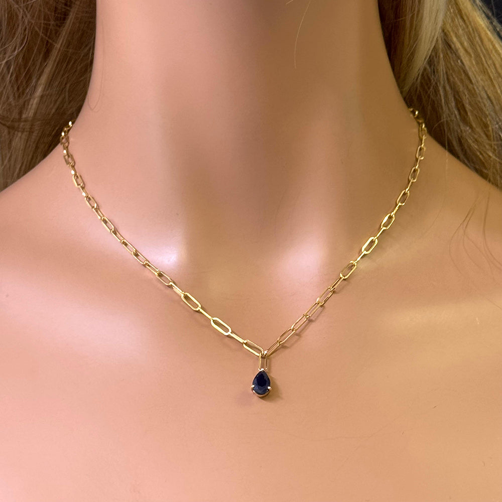 SPECIAL! 1.10ct G SI 14K Yellow Gold Blue Sapphire Paperclip Necklace 14 + 2" Ext