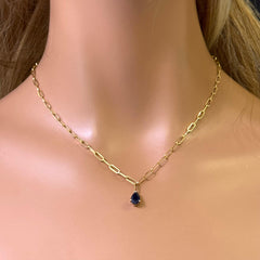 SPECIAL! 1.10ct G SI 14K Yellow Gold Blue Sapphire Paperclip Necklace 14 + 2" Ext