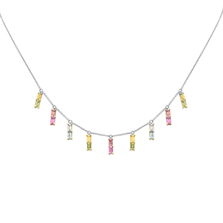 GEMSTONE CLOSEOUT!  2.76ct G SI 14K White Gold Multi Color Gemstone Necklace 16 + 2" Ext