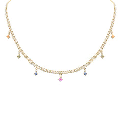 SPECIAL! 2.24ct G SI 14K Yellow Gold Diamond & Multi Color Gemstone Cuban Chain Necklace 12+4" Ext