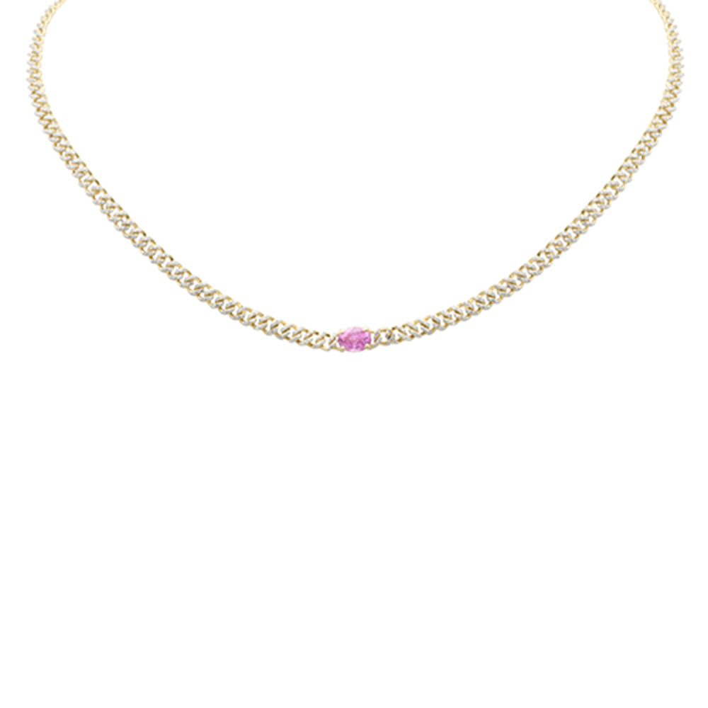 SPECIAL! 1.93ct G SI 14K Yellow Gold Diamond & Pink Sapphire Cuban Chain Necklace 13+3" Ext