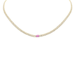 SPECIAL! 1.93ct G SI 14K Yellow Gold Diamond & Pink Sapphire Cuban Chain Necklace 13+3" Ext