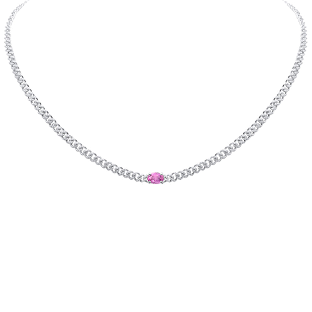 GEMSTONE CLOSEOUT!  1.75ct G SI 14K White Gold Diamond & Pink Sapphire Gemstone Chain Necklace 13+3" Long