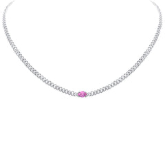 GEMSTONE CLOSEOUT!  1.75ct G SI 14K White Gold Diamond & Pink Sapphire Gemstone Chain Necklace 13+3" Long