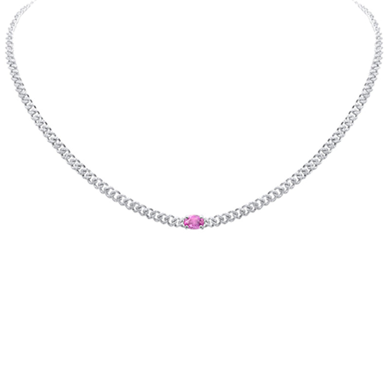 GEMSTONE CLOSEOUT!  1.75ct G SI 14K White Gold Diamond & Pink Sapphire Gemstone Chain Necklace 13+3" Long