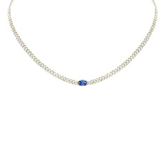 SPECIAL! 1.66ct G SI 14K Yellow Gold Round Diamond & Oval Shaped Blue Sapphire Cuban Necklace 13 + 3" Ext.