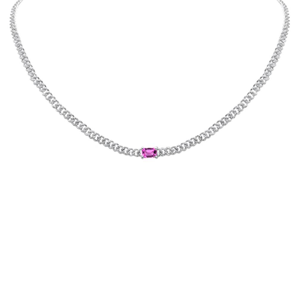 SPECIAL! 1.78ct G SI 14K White Gold Diamond & Pink Sapphire Cuban Chain Necklace 13+3" Ext