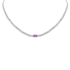 SPECIAL! 1.78ct G SI 14K White Gold Diamond & Pink Sapphire Cuban Chain Necklace 13+3" Ext