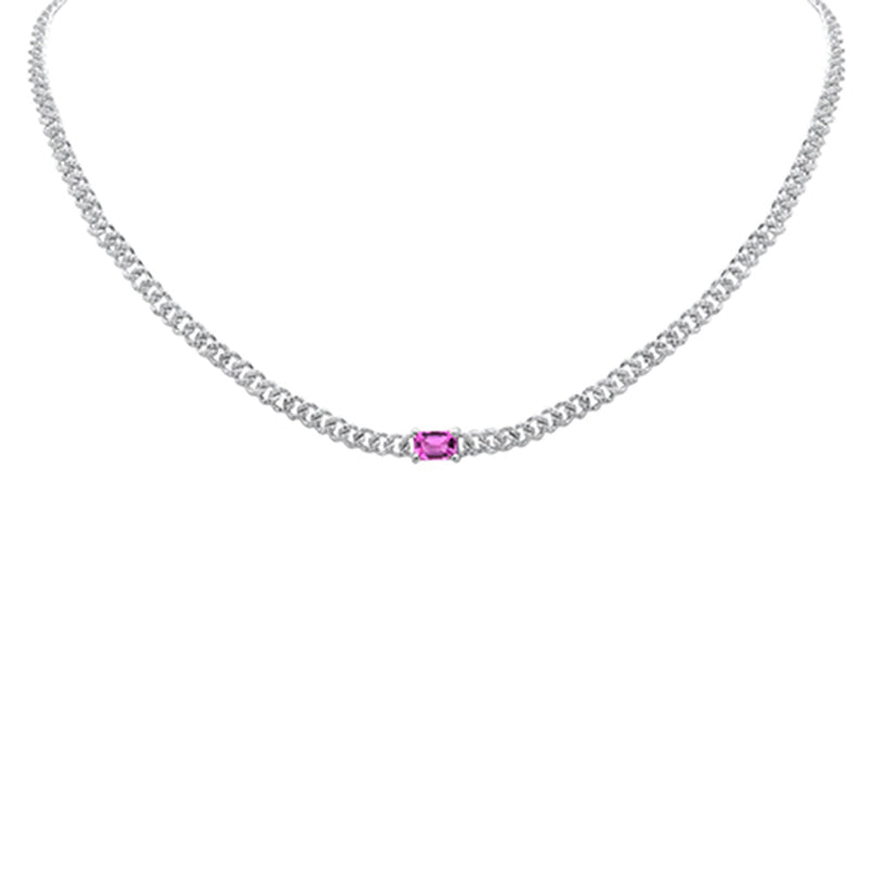 SPECIAL! 1.78ct G SI 14K White Gold Diamond & Pink Sapphire Cuban Chain Necklace 13+3" Ext