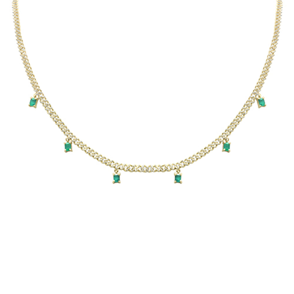 SPECIAL! 2.44ct G SI 14K Yellow Gold Diamond & Emerald Gemstone Cuban Chain Necklace 13+5" Ext