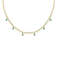 SPECIAL! 2.44ct G SI 14K Yellow Gold Diamond & Emerald Gemstone Cuban Chain Necklace 13+5" Ext