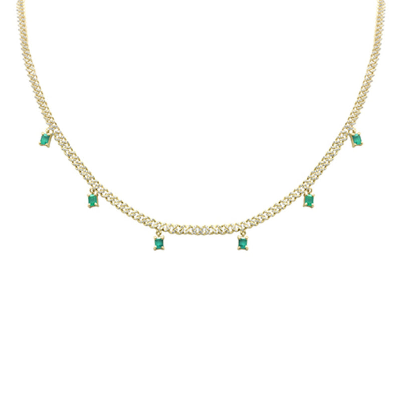 SPECIAL! 2.44ct G SI 14K Yellow Gold Diamond & Emerald Gemstone Cuban Chain Necklace 13+5" Ext