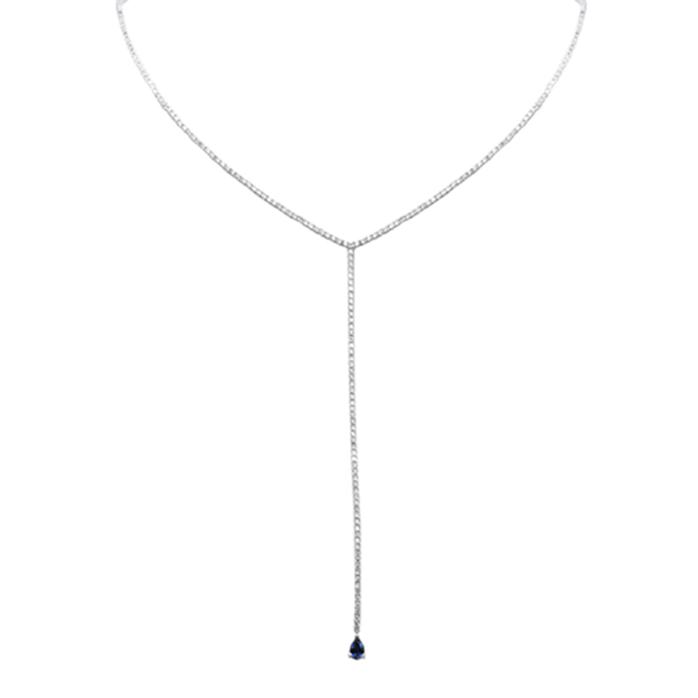 SPECIAL! 6.15ct G SI 14K White Gold Round Diamond & Blue Sapphire Tennis Drop Lariat Y Necklace 14+4'Ext