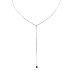 SPECIAL! 6.15ct G SI 14K White Gold Round Diamond & Blue Sapphire Tennis Drop Lariat Y Necklace 14+4'Ext