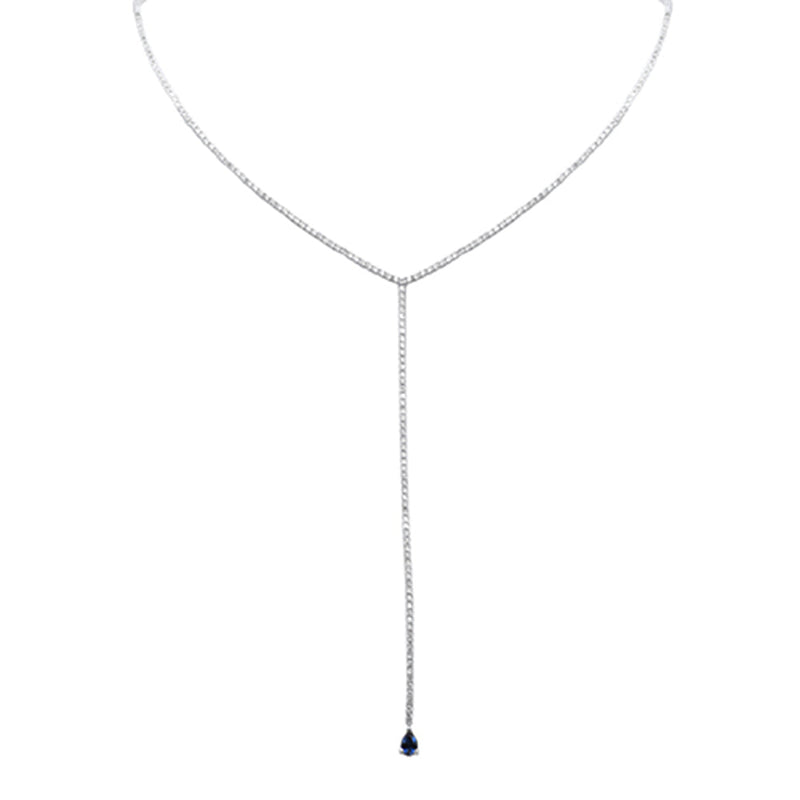 SPECIAL! 6.15ct G SI 14K White Gold Round Diamond & Blue Sapphire Tennis Drop Lariat Y Necklace 14+4'Ext