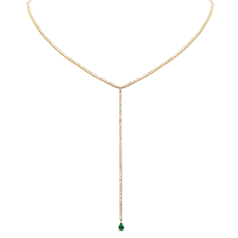 SPECIAL! 2.99ct G SI 14K Yellow Gold Diamond & Pear Shaped Emerald Gemstone Tennis Drop Y Lariat Necklace 14+4'Ext
