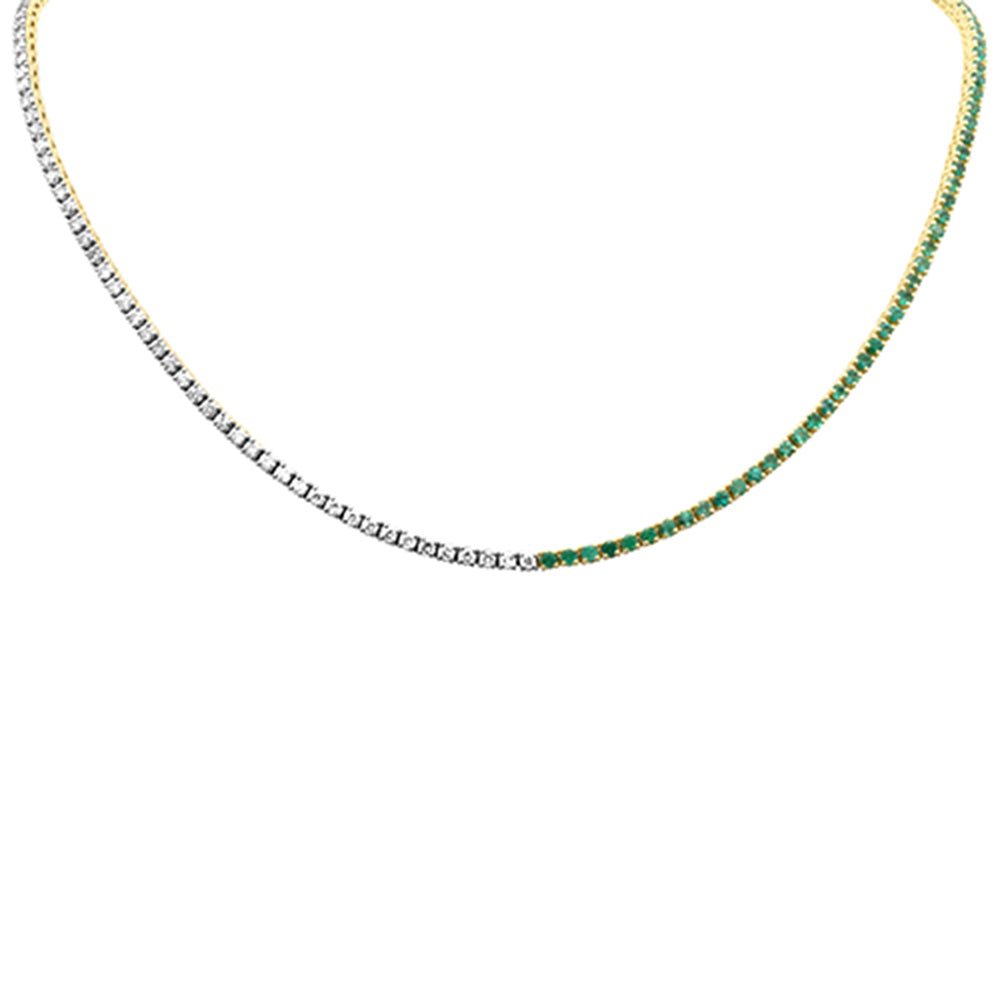 SPECIAL! 5.70ct G SI 14K Yellow Gold Diamond & Emerald Gemstone Tennis Necklace 14" Long