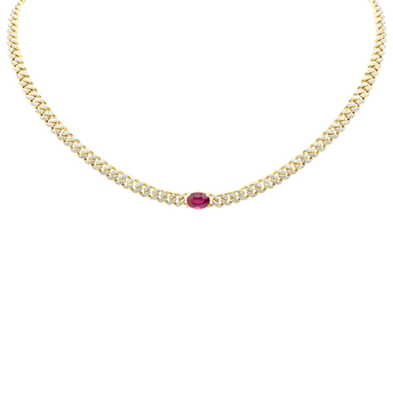 SPECIAL! 2.57ct G SI 14K Yellow Gold Diamond & Ruby Gemstone Chain Necklace 13+3" Long