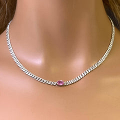 SPECIAL! 2.38ct G SI 14K White Gold Diamond & Pink Sapphire Gemstone Chain Necklace 13+3" Long
